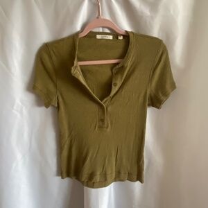 Doen short-sleeve 100% silk shirt - Olive, Large